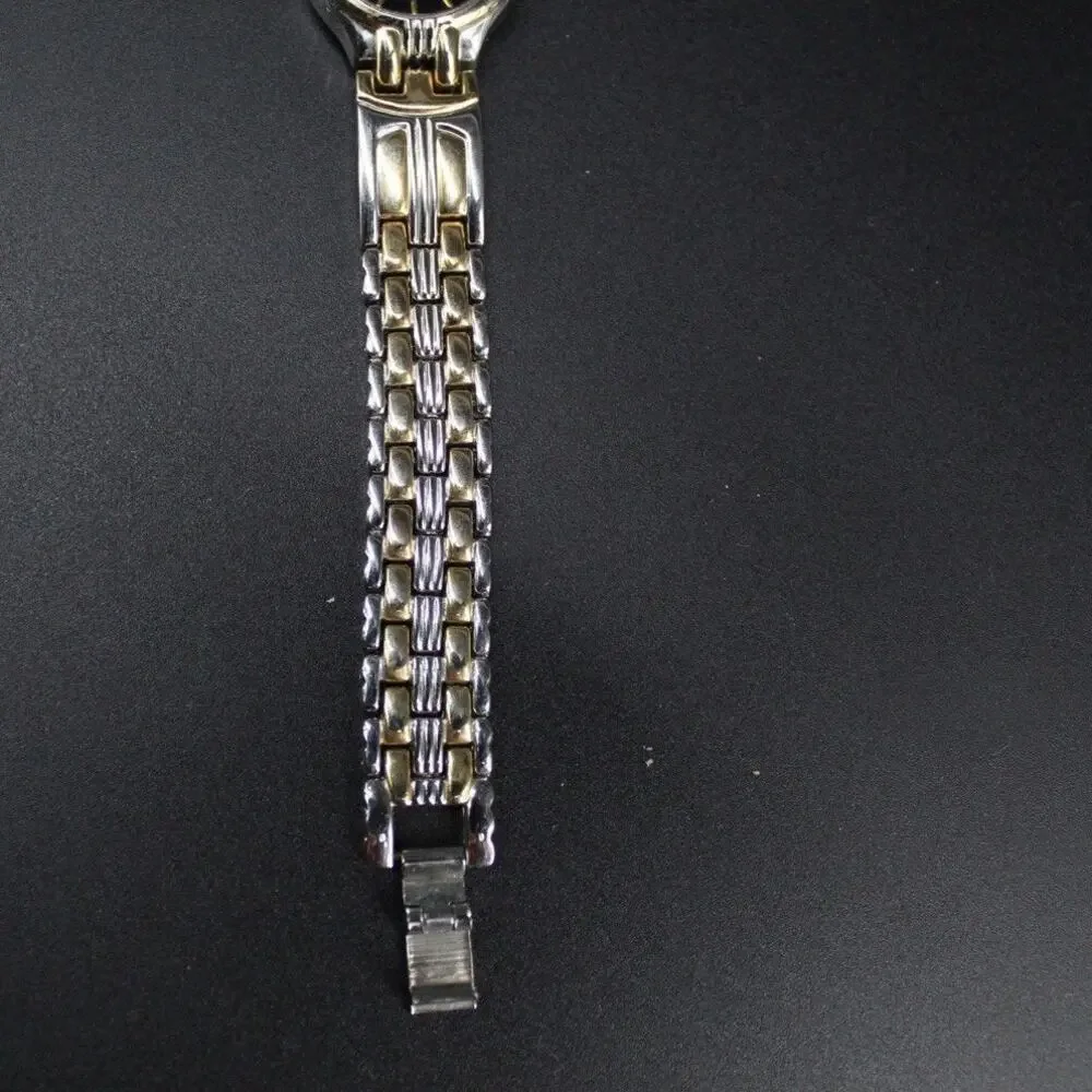 Charles Delon Black Dial Round Silver Tone Case Two Tone Band Watch New battery
